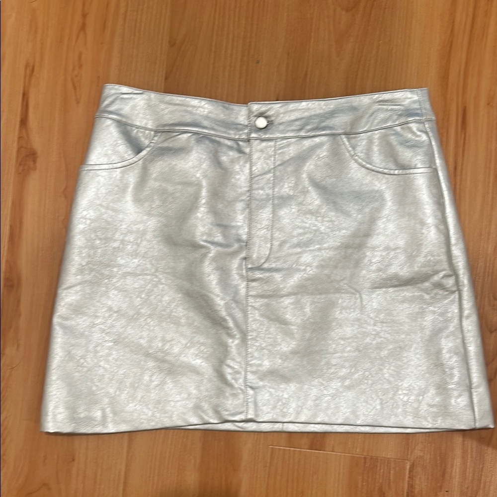Wayf Silver Faux Leather Mini Skirt